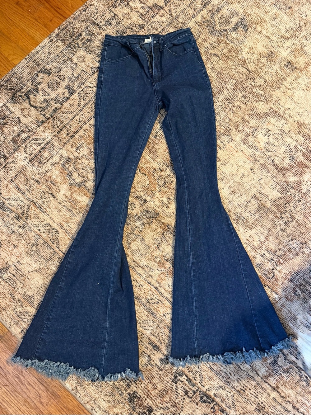 Altar'd State Dark Blue Flare Jeans with Frayed Hem